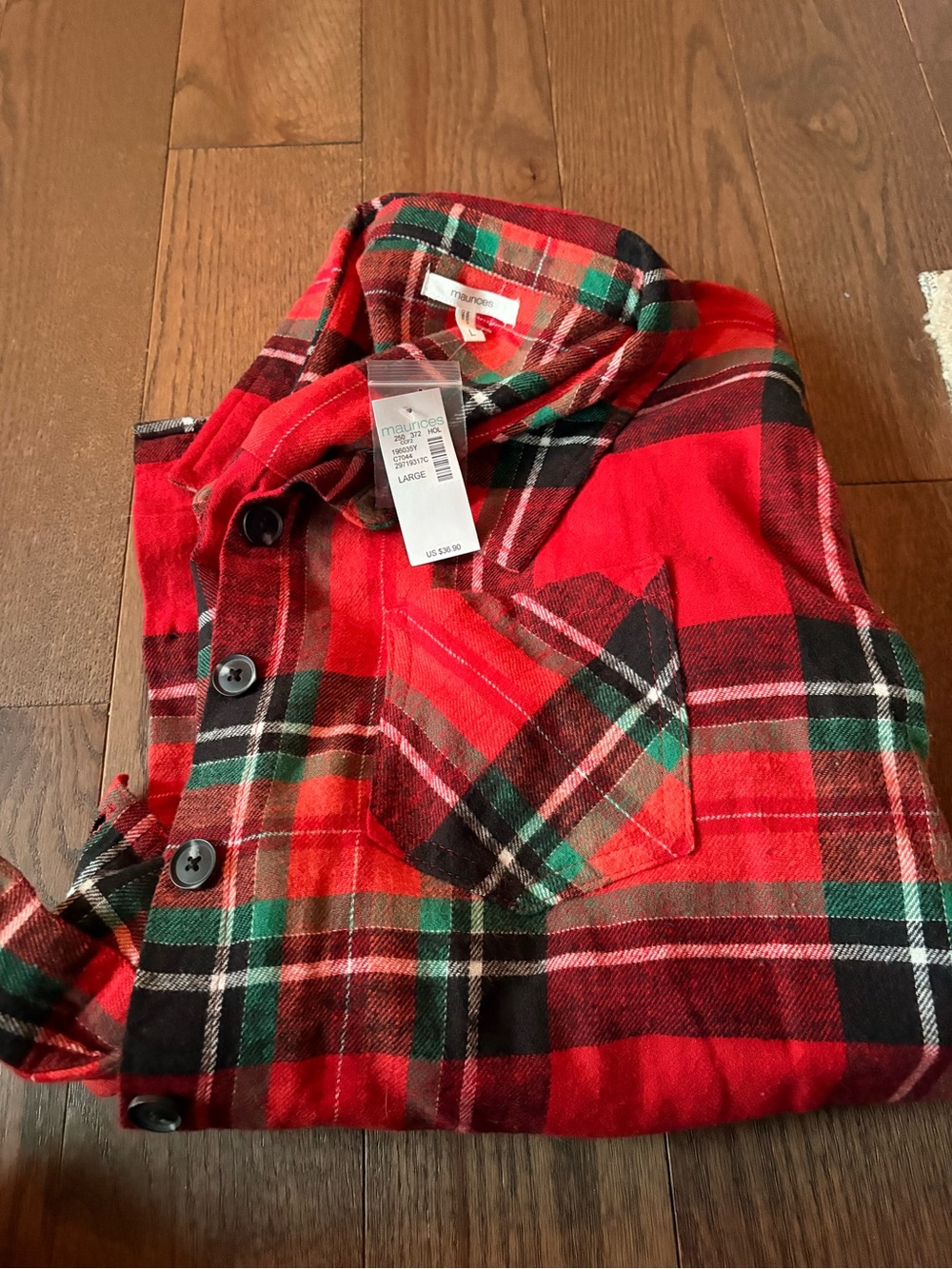 Maurices Red Plaid Button-Down Shirt with Green & Black Accents